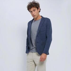 Unstructured Linen Jersey Sport Coat, Navy Blue Melange - Size 40R